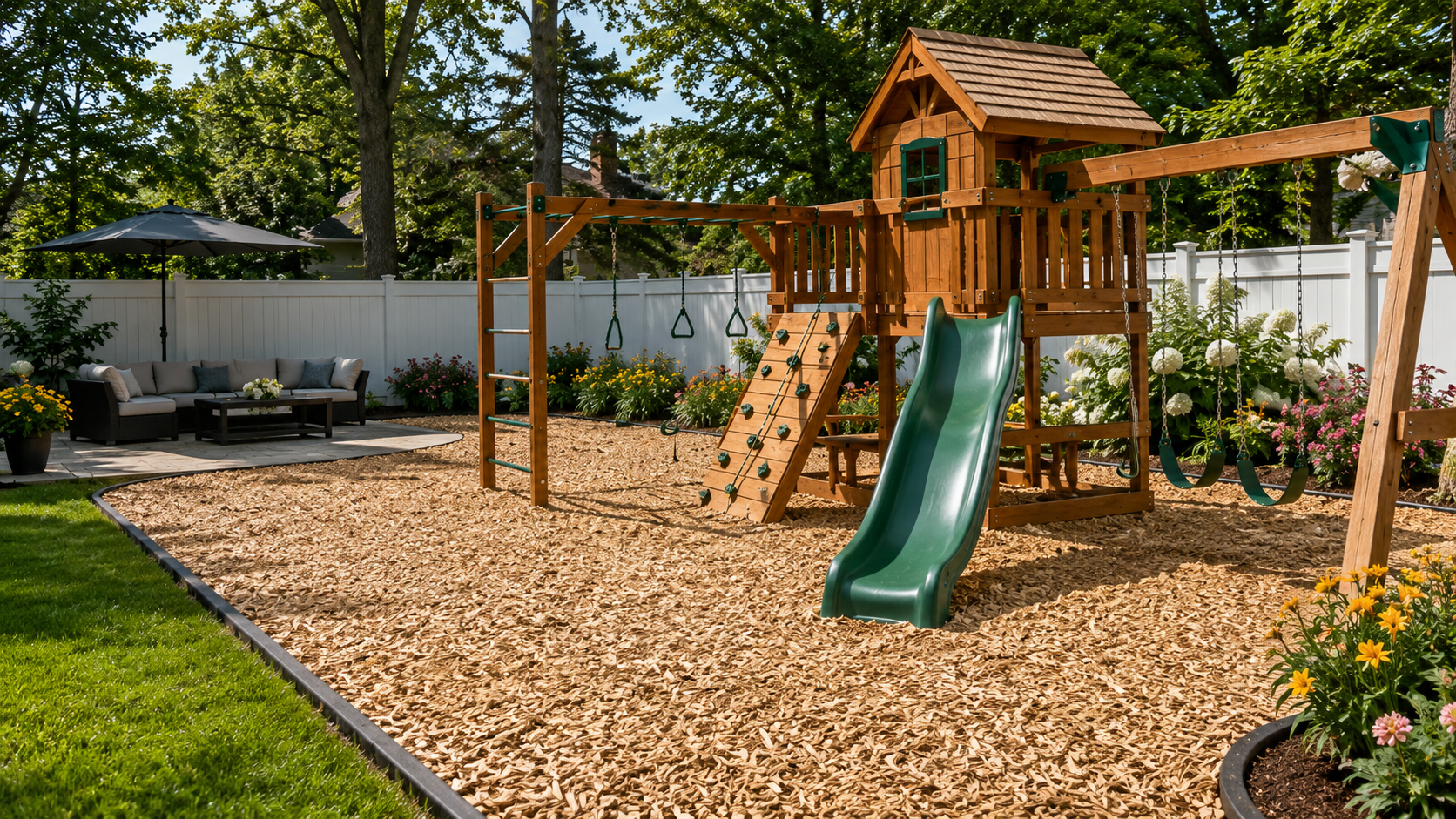 Playground Mulch installed in a residential play area