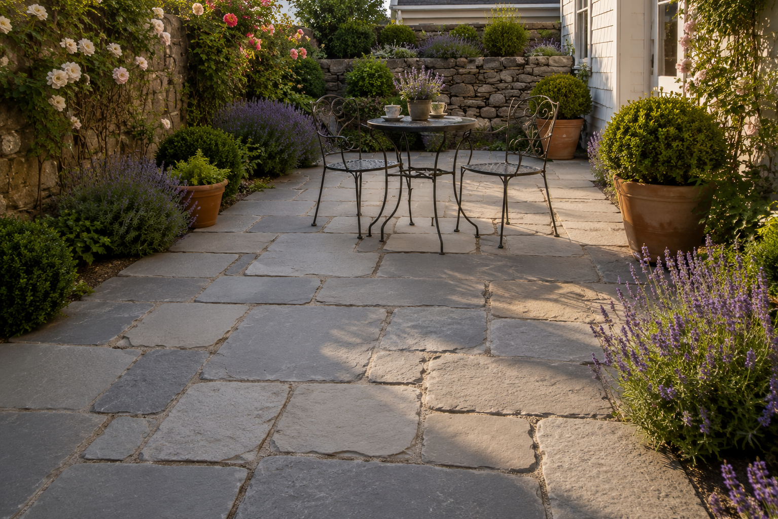 Tumbled Bluestone installed in a residential landscape