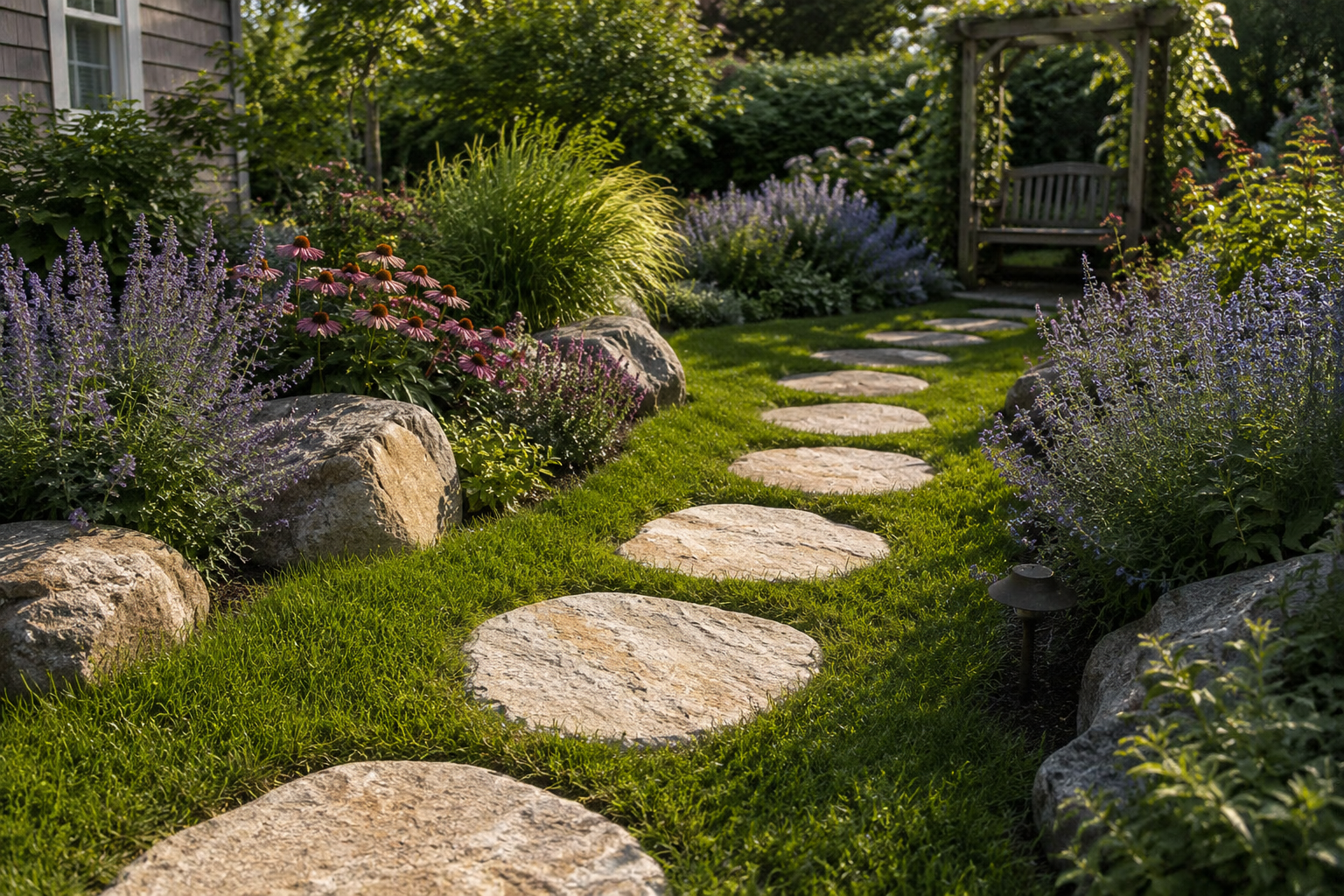 California Gold Stepping Stones installed in a residential landscape