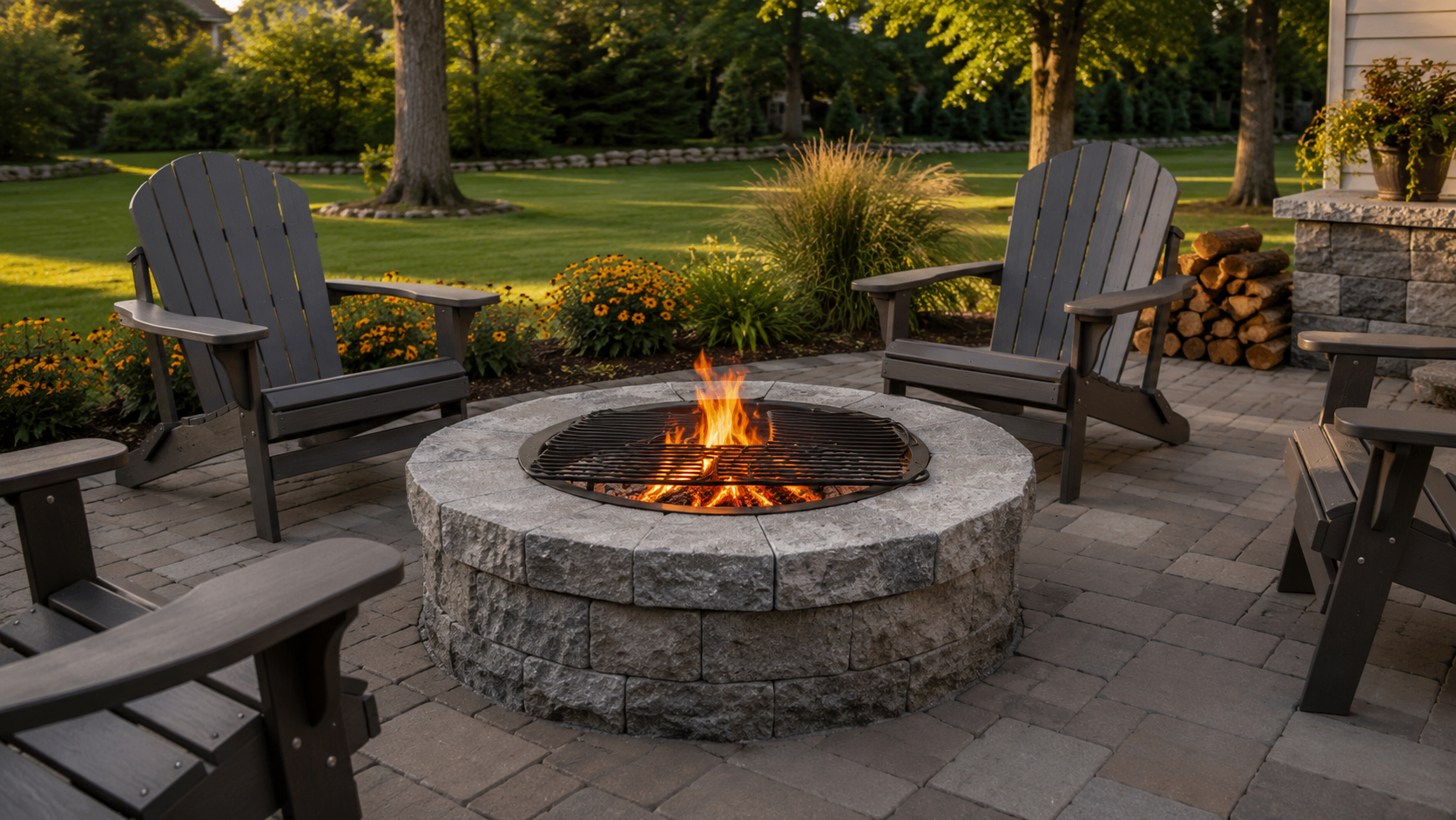 Cambridge Garden Wall BBQ Fire Pit installed in a residential outdoor space