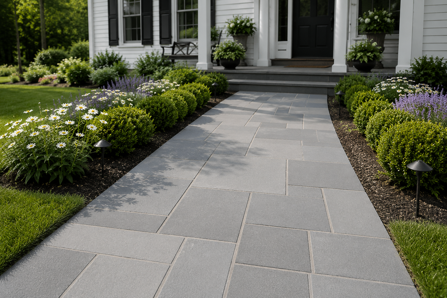 Pattern Thermal Bluestone installed in a residential outdoor space Title: